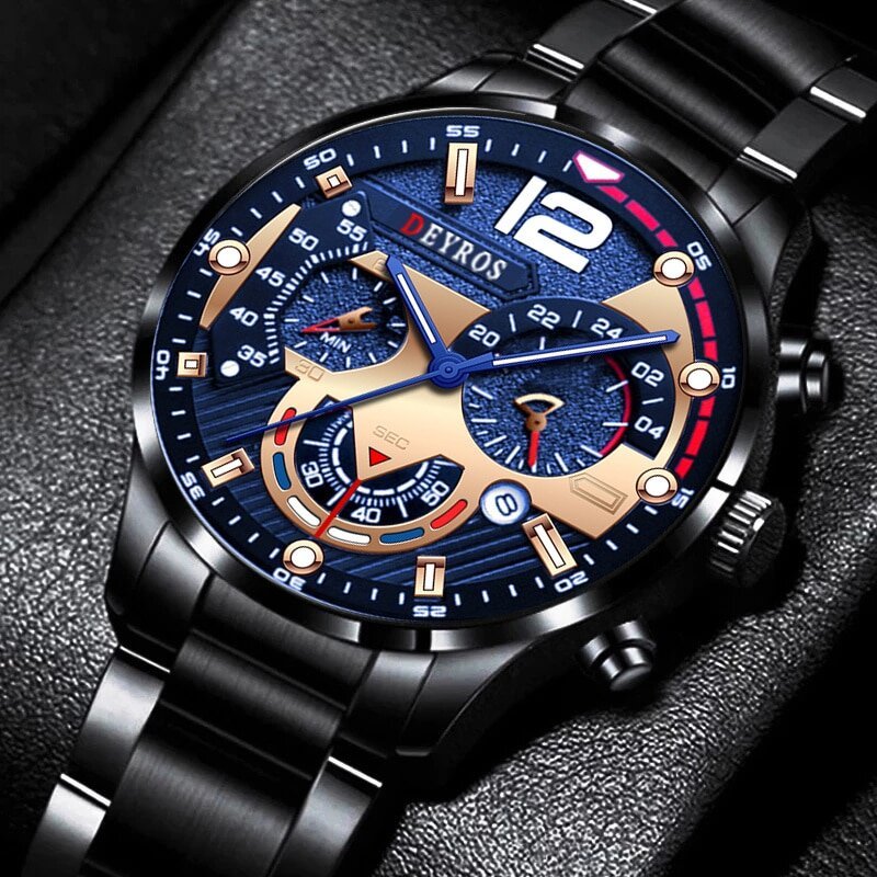 fashion mens stainless steel watches luxury quartz wristwatch calendar luminous clock men business casual watch reloj hombre