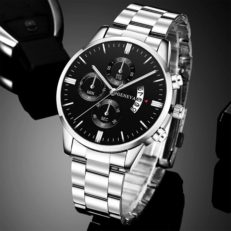 fashion mens watches luxury silver stainless steel quartz wrist watch man business watch for men calendar clock reloj hombre