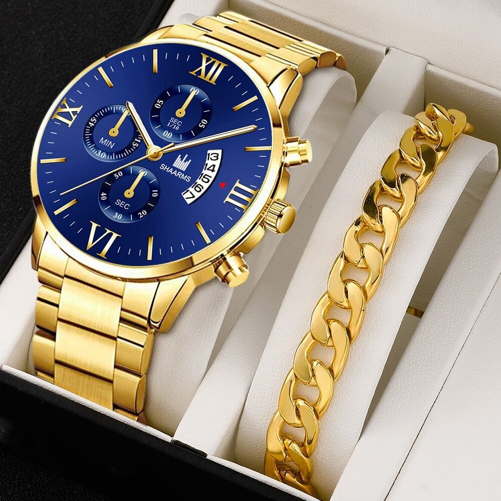 mens fashion business quartz watch fashion fake three eye six pin calendar men watch stainless steel belt men watches
