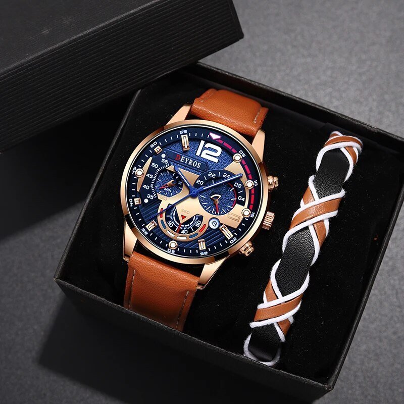 2pcs set fashion mens calendar watches luxury male business casual brown leather quartz watch men bracelet wrist watch 2pcs set fashion mens calendar watches luxury male business casual brown leather quartz watch men bracelet wrist watch
