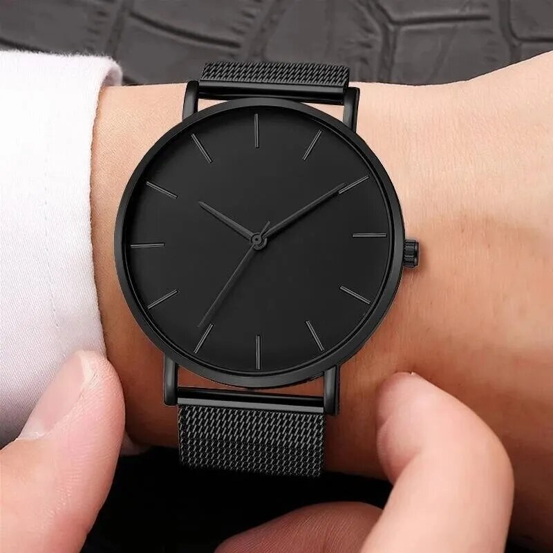 fashion ultra thin creative black stainless steel quartz watches men simple fashion business wristwatch clock male relogios