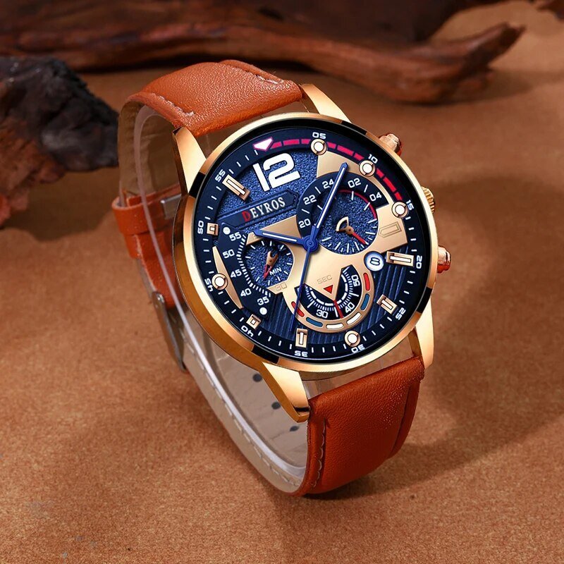 2pcs set fashion mens calendar watches luxury male business casual brown leather quartz watch men bracelet wrist watch 2pcs set fashion mens calendar watches luxury male business casual brown leather quartz watch men bracelet wrist watch