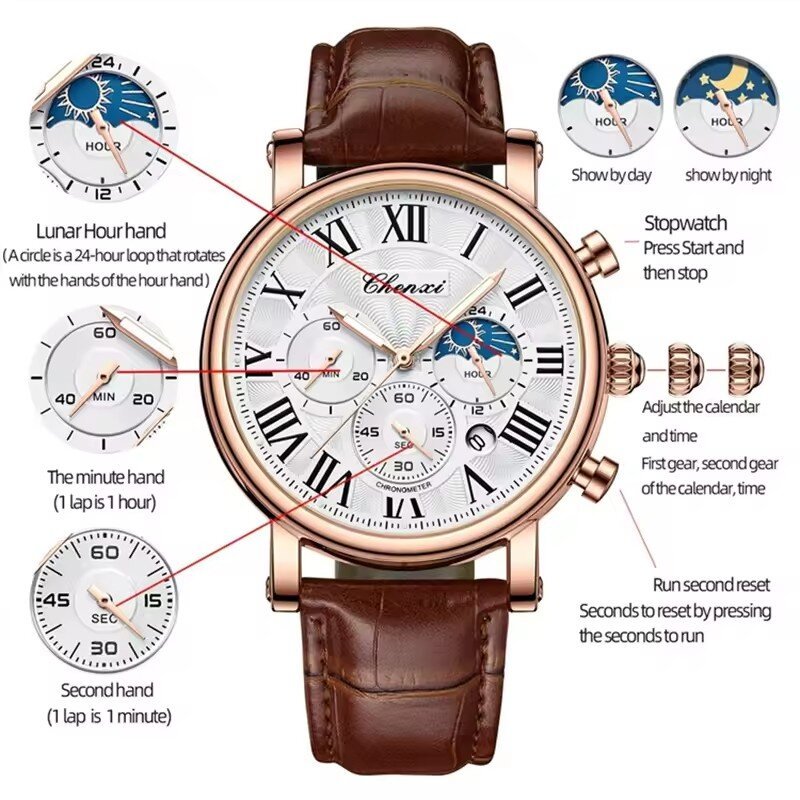 chenxi 973 men quartz watch fashion business multi function moon phase date rome analog dial leather watch for male reloj hombre chenxi 973 men quartz watch fashion business multi function moon phase date rome analog dial leather watch for male reloj hombre