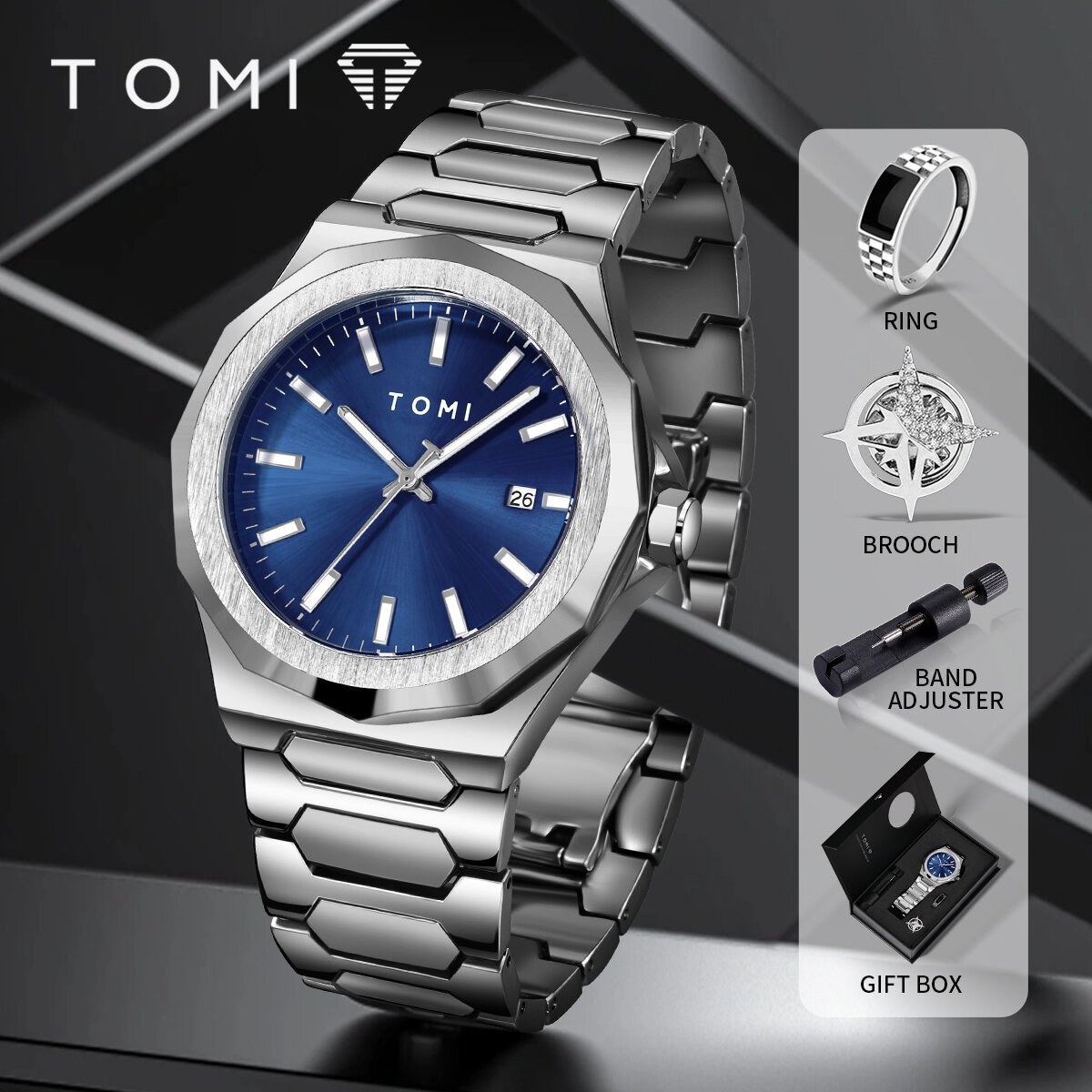 tomi luxury business men's watch gift box set high quality rose gold case simple and versatile quartz watch relogio masculino tomi luxury business men's watch gift box set high quality rose gold case simple and versatile quartz watch relogio masculino