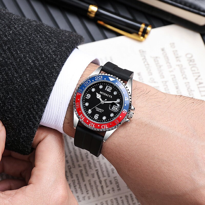 fashion men business watches casual silicone band calendar quartz watch steel wristwatch for male clock relogio masculino