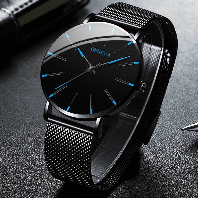 fashion ultra thin men business watches steel mesh band male's quartz watch relogio masculino