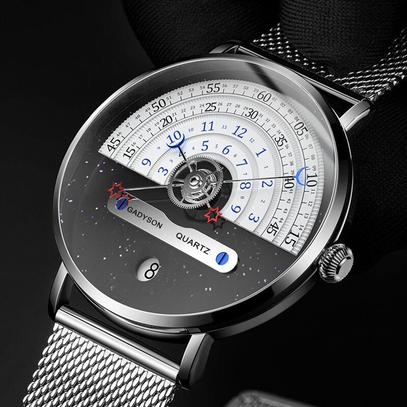 unique business men watch fashion auto date stainless steel strap quartz wristwatch man gifts for him calendar clock