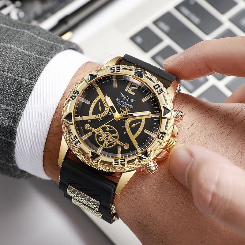 4pcs fashion arabic dial men business quartz watch casusilicone strap wristwatch with necklace set reloj hombre (without box) 4pcs fashion arabic dial men business quartz watch casusilicone strap wristwatch with necklace set reloj hombre (without box)
