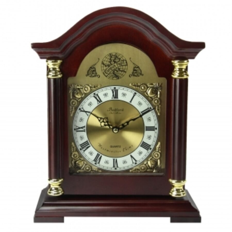 Bedford Clock Collection Redwood Mantel Clock with Chimes