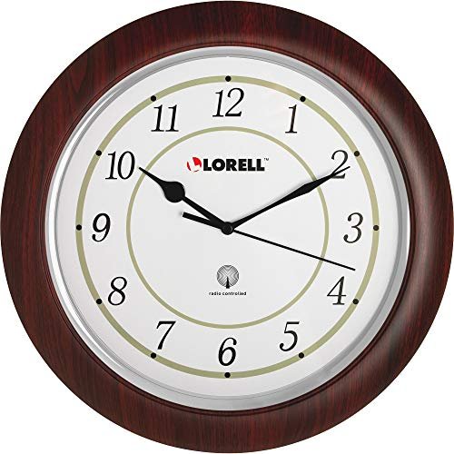 Lorell Wall Clock with Arabic Numerals, 13-1/2-Inch, White Dial/Mahogany