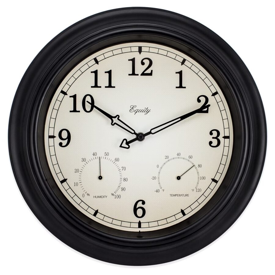 Equity by La Crosse 15.5 Outdoor Wall Clock with Temperature and Humidity - Black, Silver