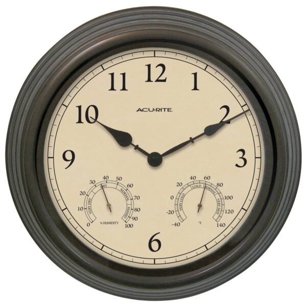 15" Outdoor/Indoor Wall Clock with Thermometer and Humidity - Weathered Bronze Finish