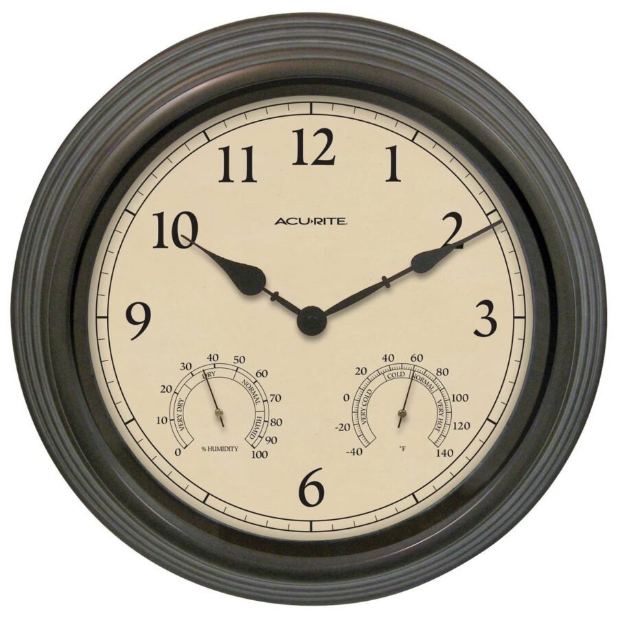 15" Outdoor/Indoor Wall Clock with Thermometer and Humidity - Weathered Bronze Finish