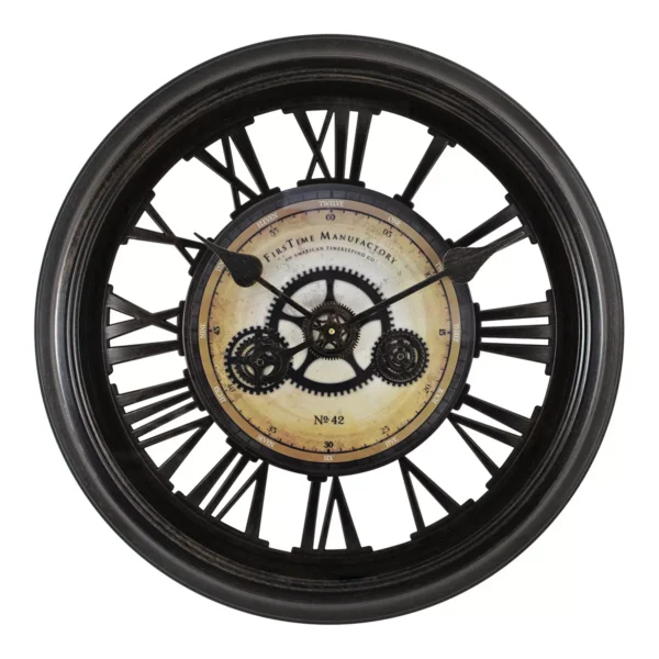 FirsTime & Co. Black Gearworks Wall Clock Industrial Analog 24 x 2 x 24 in