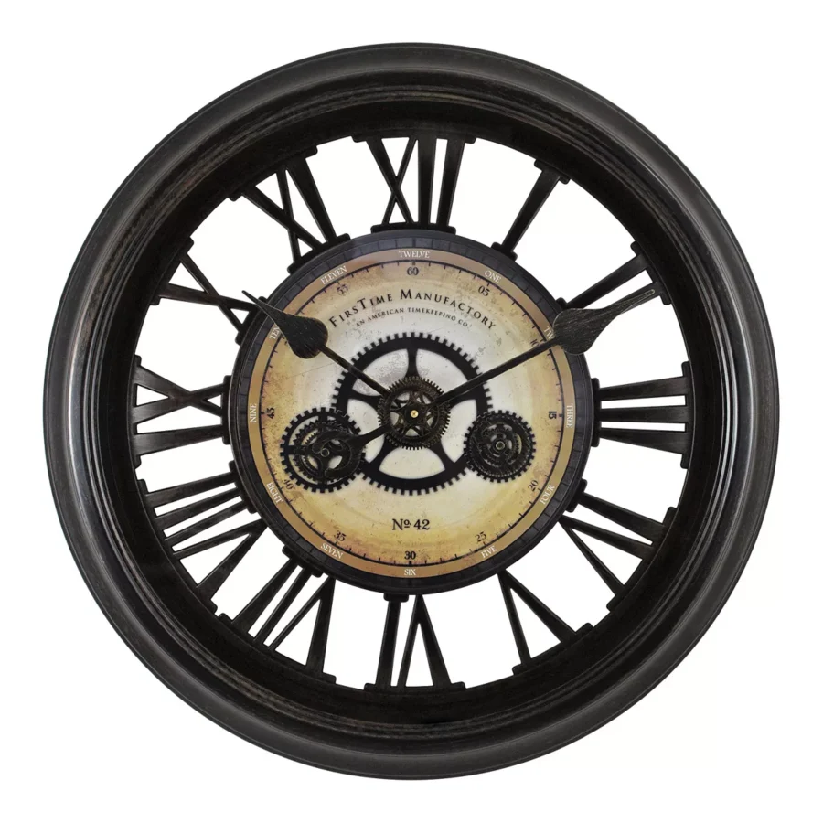 FirsTime & Co. Black Gearworks Wall Clock Industrial Analog 24 x 2 x 24 in