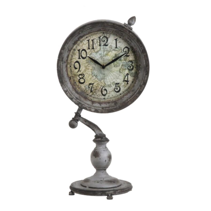 19" Rustic Cottage Distressed Finish Gray Pedestal Shelf Clock