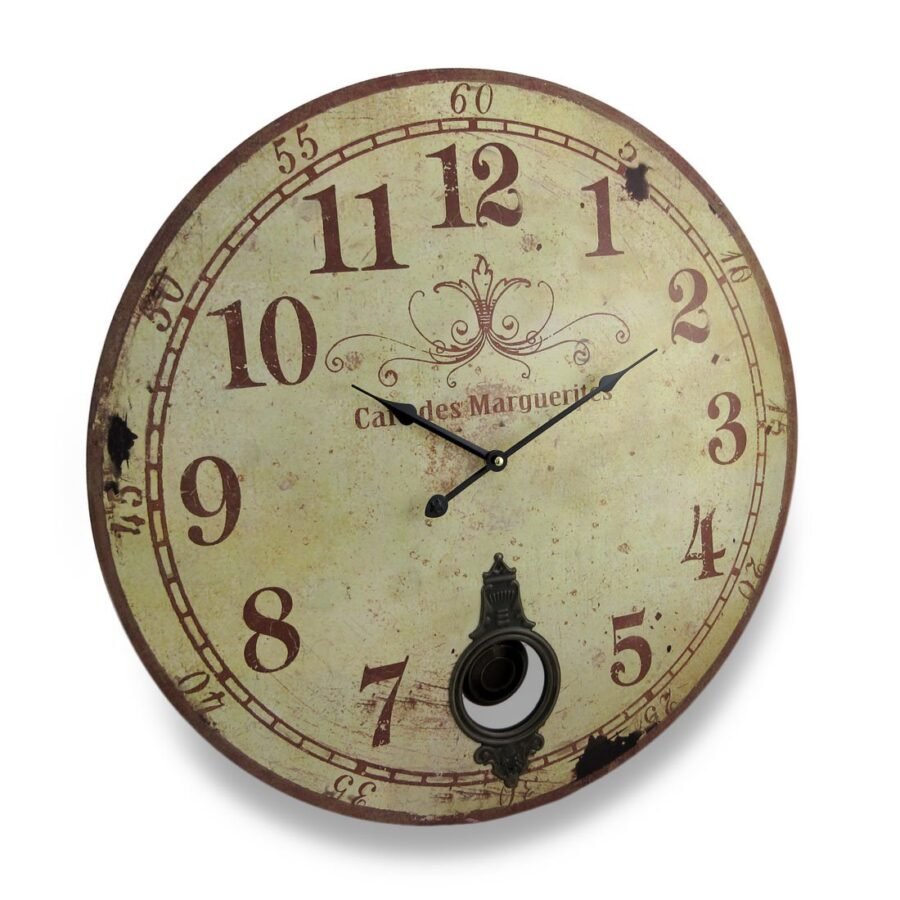 Zeckos Cafe De Marguerites Vintage Style Pendulum Wall Clock 23 In.