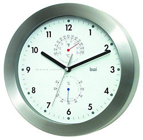 BAI Brushed Aluminum Weather Station Wall Clock, White