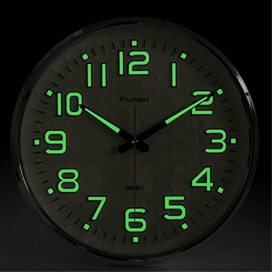 Night Light Function Plumeet 13-Inch Wall Clock with Silent Non-Ticking Night Lights for Indoor Kitchen of