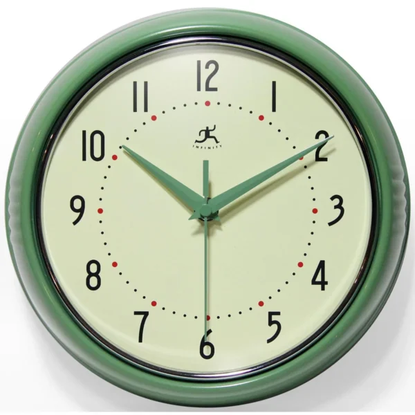 Infinity Instruments Retro Round Green Metal 9.5-inch Analog Wall Clock