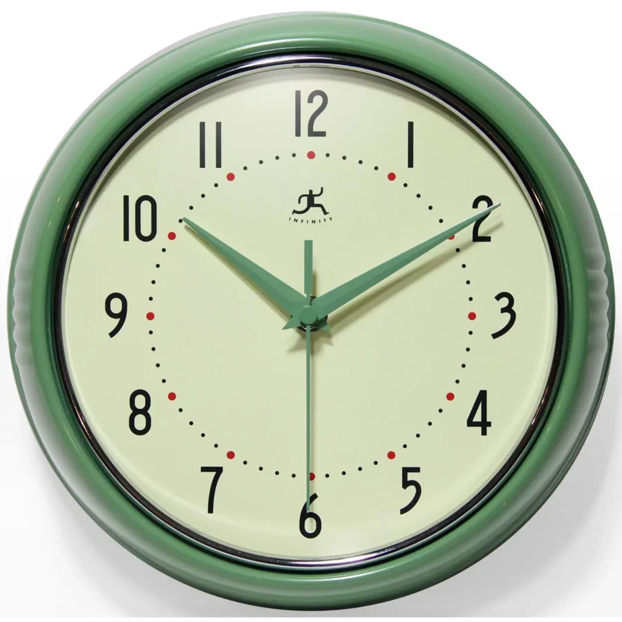 Infinity Instruments Retro Round Green Metal 9.5-inch Analog Wall Clock
