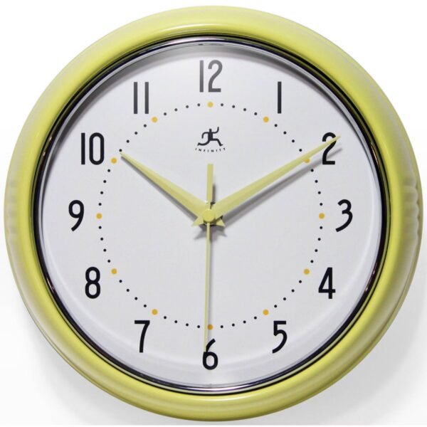 9.5" Retro Metal Wall Clock Yellow