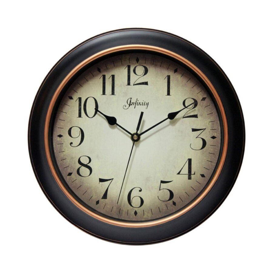 12" Precedent Wall Clock Black/Rose Gold - Infinity Instruments: Modern Indoor Round Analog Display, Plastic