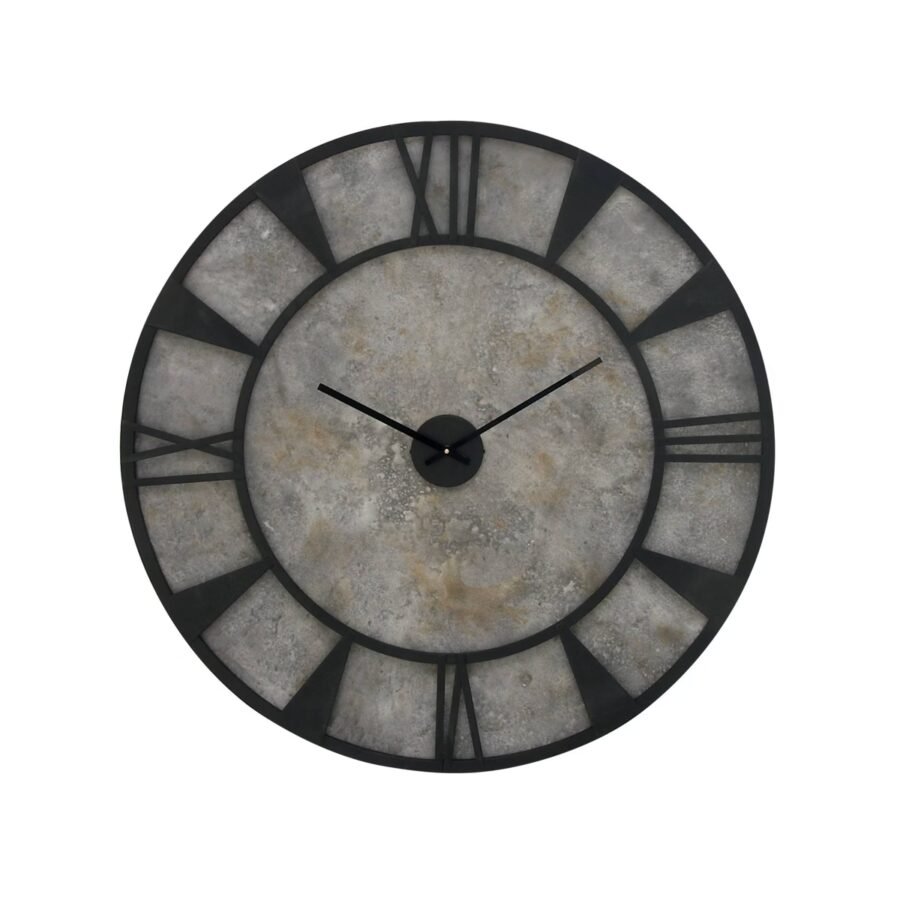 35" Farmhouse Distressed Iron and Wood Round Wall Clock Gray/Black