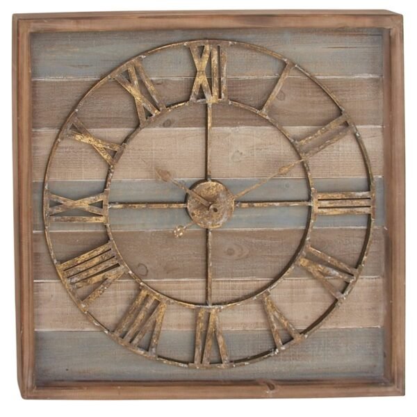 Contemporary Metal Vintage Wall Clock Brown - Olivia & May: Silent, Square, Roman Numerals, Indoor Use