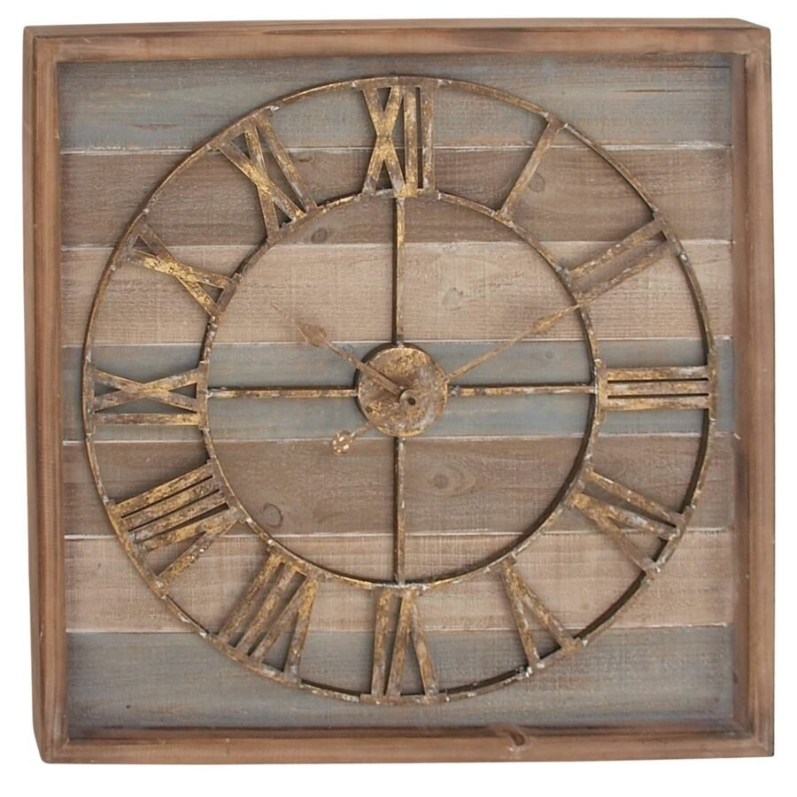 Contemporary Metal Vintage Wall Clock Brown - Olivia & May: Silent, Square, Roman Numerals, Indoor Use