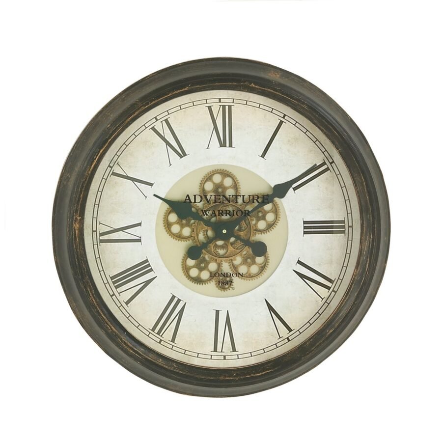 Decmode Industrial 24 Inch Round Iron Wall Clock