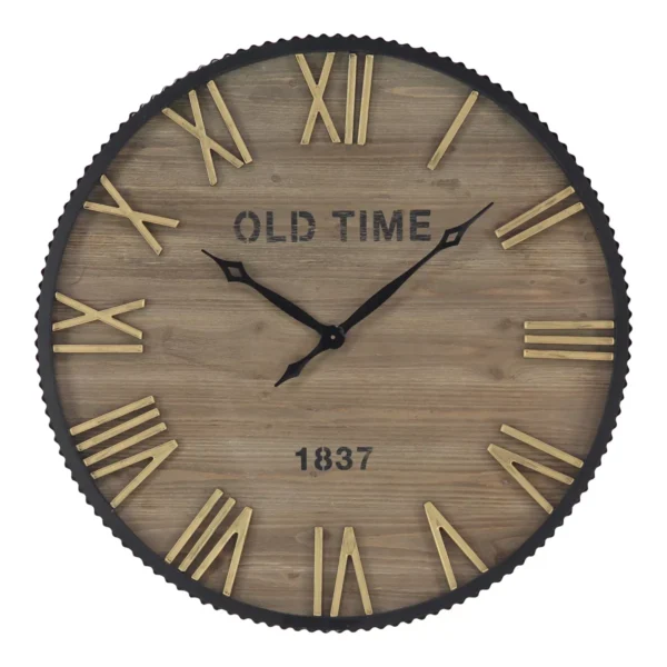 DecMode 36 Brown Wooden Wall Clock with Gold Accents