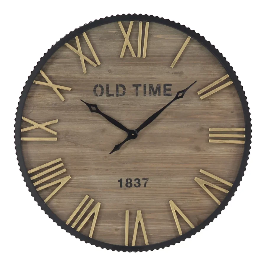 DecMode 36 Brown Wooden Wall Clock with Gold Accents