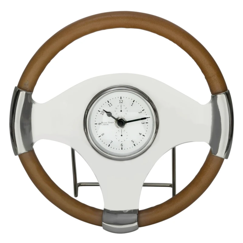 Jonathan Steering Wheel Table Clock Brown/White