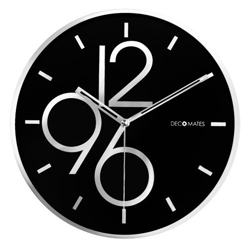 DecoMates Non-Ticking Silent Wall Clock, Sharp Shimmer, Black/Silver
