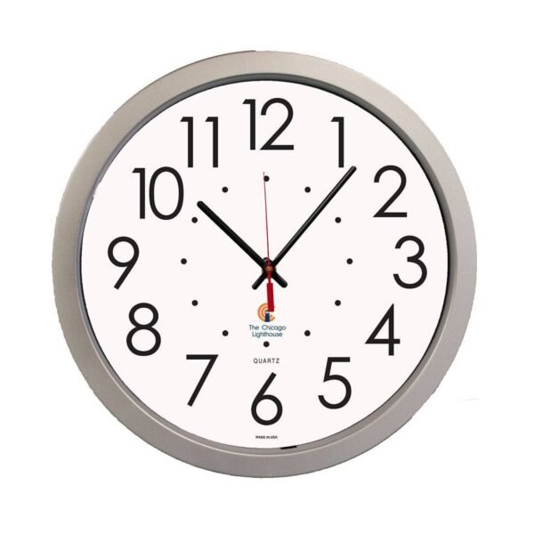 14.5" x 2" Large Quartz Movement Decorative Wall Clock Silver Frame - By Chicago Lighthouse