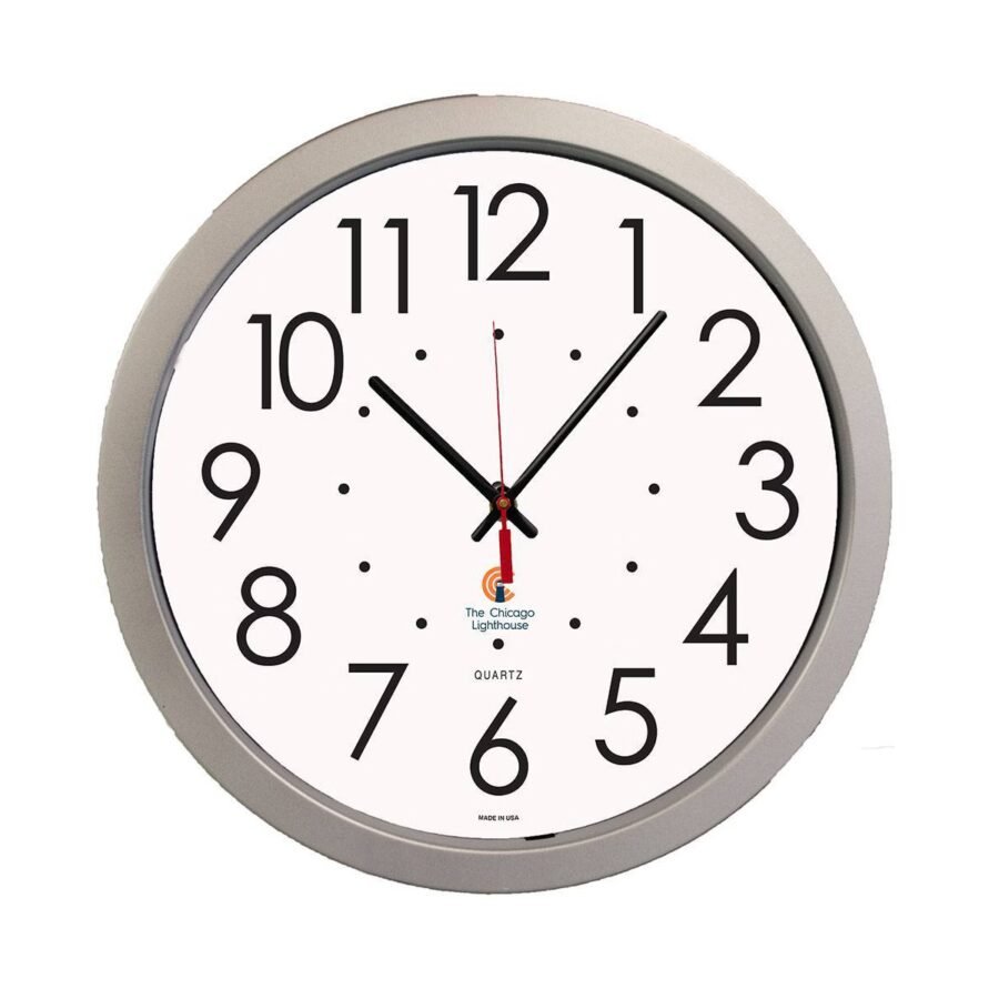 14.5" x 2" Large Quartz Movement Decorative Wall Clock Silver Frame - By Chicago Lighthouse