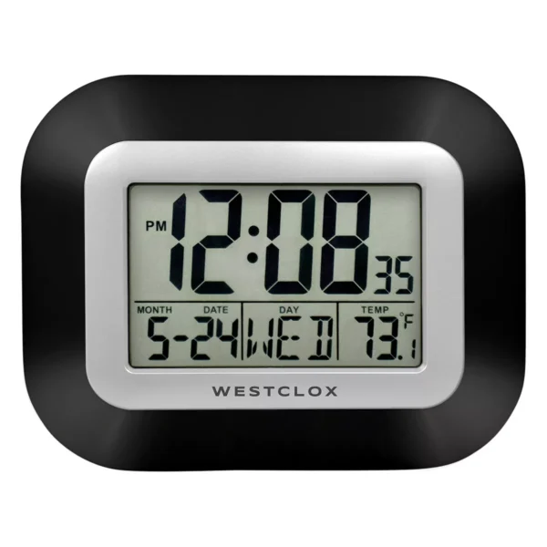 Large LCD Wall Clock - Westclox: 9" Display, Date, Day, Temperature, Alarm with Snooze