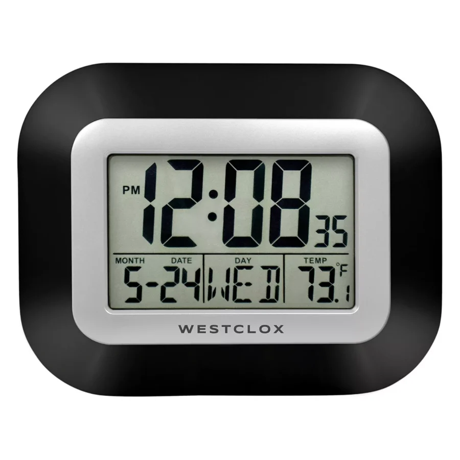 Large LCD Wall Clock - Westclox: 9" Display, Date, Day, Temperature, Alarm with Snooze
